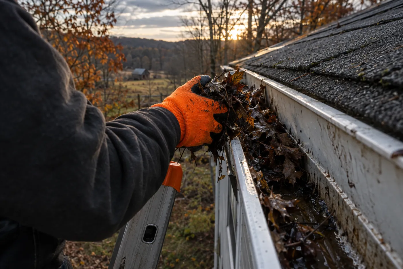 Clearing a gutter during a property check